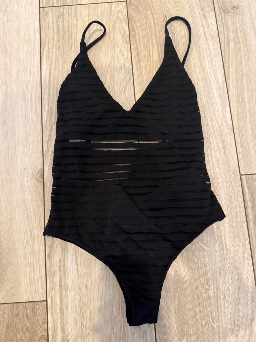 Beach Riot Black Striped Sheer Panel One-Piece Swimsuit